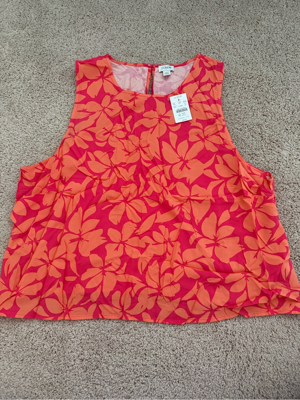 J. Crew Tropical Floral Print High Neck Sleeveless Keyhole Back Blouse Shirt